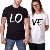 Couple Tshirt LOVE 1pc Couple's Men's Women's T shirt Tee Crew Neck Black-White Valentine's Day Daily Short Sleeve Print Fashion Casual Lightinthebox - thumbnail