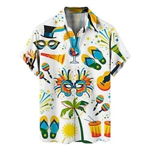 Graphic Mask Hawaiian Casual Men's Shirt Button Up Shirt Casual Shirt Daily Wear Vacation Festival Spring  Summer Lapel Short Sleeves Black, White, Purple S, M, L Polyester Shirt Carnival Lightinthebox