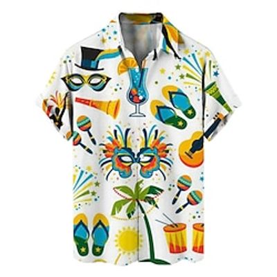 Graphic Mask Hawaiian Casual Men's Shirt Button Up Shirt Casual Shirt Daily Wear Vacation Festival Spring  Summer Lapel Short Sleeves Black, White, Purple S, M, L Polyester Shirt Carnival Lightinthebox