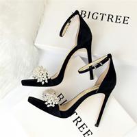 European and American sexy banquet women stiletto super high heels waterproof platform suede pearl rhinestone dress shoes with sandals