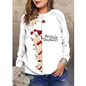 Women's Plus Size Christmas Tops Pullover Sweatshirt Graphic Santa Claus Long Sleeve Crewneck Streetwear Daily Polyester Winter Fall Green Red / Sunflower miniinthebox