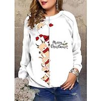 Women's Plus Size Christmas Tops Pullover Sweatshirt Graphic Santa Claus Long Sleeve Crewneck Streetwear Daily Polyester Winter Fall Green Red / Sunflower miniinthebox - thumbnail