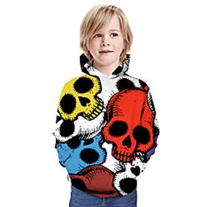 Kids Boys' Hoodie  Sweatshirt Long Sleeve Skulls Graphic Unisex Print White Children Tops Summer Active Halloween Regular Fit 3-13 Years Lightinthebox