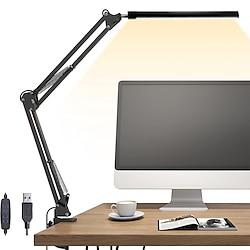 LED Desk Lamp Swing Arm Desk Light with Clamp 3 Lighting 10 Brightness Eye-Caring Modes Reading Desk Lamps for Home Office 360Spin with USB Adapter Memory Function black-12W Lightinthebox