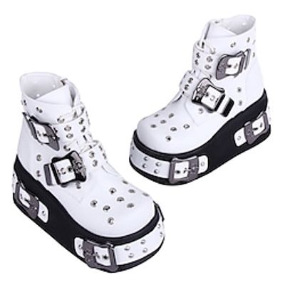 Women's Punk Goth Ankle Boots Handmade Buckle Creepers Shoes Platform Chunky Heel Round-Toe Wedges Combat Boots 10cm Lightinthebox