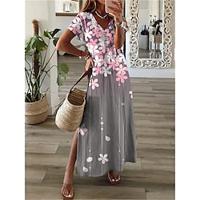 Women's Casual Dress Sundress Print Split Thigh V Neck Long Dress Maxi Dress Daily Date Short Sleeve Summer Lightinthebox