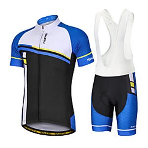 Men's Short Sleeve Cycling Padded Shorts Cycling Jersey with Bib Shorts Cycling Jersey with Shorts Summer Spandex Bule  Black Blue BlueWhite Bike UV Resistant Quick Dry Sports Lines  Waves Lightinthebox