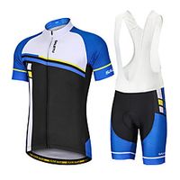 Men's Short Sleeve Cycling Padded Shorts Cycling Jersey with Bib Shorts Cycling Jersey with Shorts Summer Spandex Bule  Black Blue BlueWhite Bike UV Resistant Quick Dry Sports Lines  Waves Lightinthebox - thumbnail
