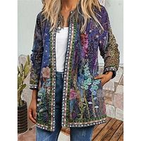 Women's Casual Jacket Street Daily Wear Vacation Fall Winter Regular Coat Regular Fit Warm Breathable Comtemporary Stylish Casual Jacket Long Sleeve Floral with Pockets Print Purple miniinthebox - thumbnail