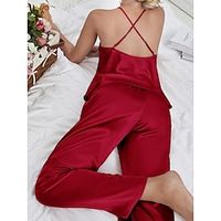 Women's Pajamas Sets Pure Color Fashion Casual Comfort Home Valentine's Day Gift Satin Breathable Straps Sleeveless Strap Top Pant Backless Elastic Waist Summer Spring Lotus Pink Red Lightinthebox - thumbnail