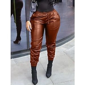Women's Joggers Leather Pants Pants Trousers Full Length Fashion Streetwear Party Street Wine Apricot S M Summer Fall Lightinthebox