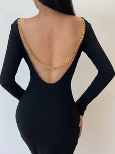 Backless design Sexy Chain Long sleeves Dress