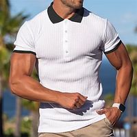 Men's Golf Shirt Golf Polo Work Casual Lapel Short Sleeve Basic Modern Color Block Vertical Stripes Patchwork Button Spring  Summer Regular Fit Black White Purple Gray Golf Shirt Lightinthebox