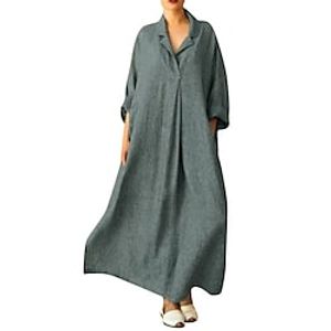 Women's Long Dress Maxi Dress Long Sleeve Pure Color Winter Fall Autumn Shirt Collar Winter Dress Fall Dress Loose Fit S M L XL XXL 3XL 4XL 5XL Lightinthebox