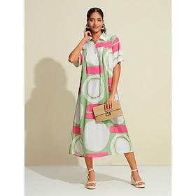 Geometric Rainbow Short Sleeve Midi Shirt Dress