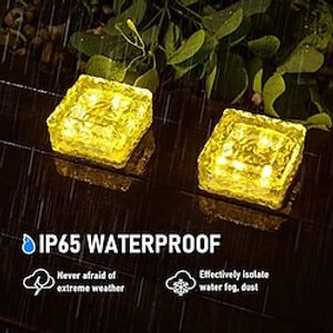Solar Brick Paver Lights 2pcs Outdoor LED Ice Cube Landscape Light Waterproof Floor Tile Light For Garden Patio Passage Pond Outdoor Decoration Lawn Lamp miniinthebox