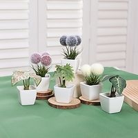 6pcs/set Mini Green Plant Decoration Simulating Small Tree Hair Dall Flower Potted Plants Suitable For Placing Desktop Shelves And Window Sills In Home And Office Settings miniinthebox