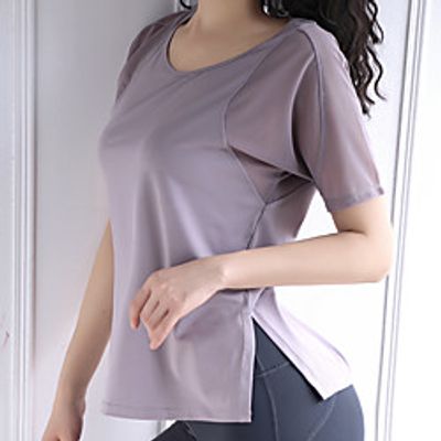 Women's Crew Neck Yoga Top Solid Color Black Dark Gray Gray Yoga Fitness Gym Workout Tee Tshirt Top Short Sleeve Sport Activewear Breathable Quick Dry Comfortable Stretchy Lightinthebox