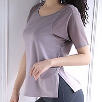 Women's Crew Neck Yoga Top Solid Color Black Dark Gray Gray Yoga Fitness Gym Workout Tee Tshirt Top Short Sleeve Sport Activewear Breathable Quick Dry Comfortable Stretchy Lightinthebox - thumbnail