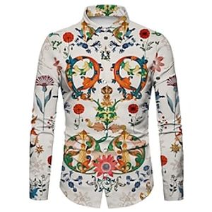 Men's Shirt Floral Striped Turndown White Long Sleeve 3D Print Outdoor Street Button-Down Print Tops Fashion Designer Casual Breathable miniinthebox