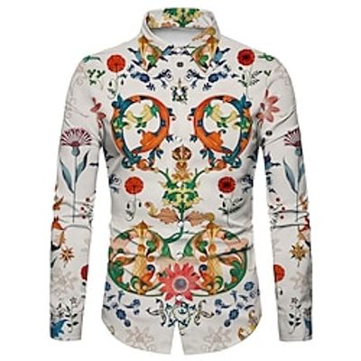 Men's Shirt Floral Striped Turndown White Long Sleeve 3D Print Outdoor Street Button-Down Print Tops Fashion Designer Casual Breathable miniinthebox