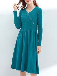 Long Sleeve V-Neck Lace Knitted Dress