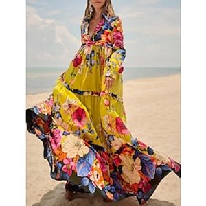 Floral Ruffle Button Shirt Collar Maxi Dress Lightinthebox