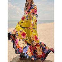 Floral Ruffle Button Shirt Collar Maxi Dress Lightinthebox - thumbnail