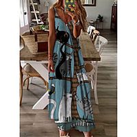 Women's A Line Dress Maxi long Dress Blue Sleeveless Cat Animal Print Spring Summer V Neck Casual 2021 S M L XL XXL 3XL Lightinthebox - thumbnail