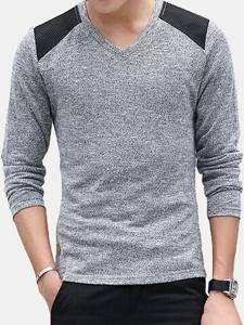 Mens Solid Casual Thin V-Neck Knit Sweater
