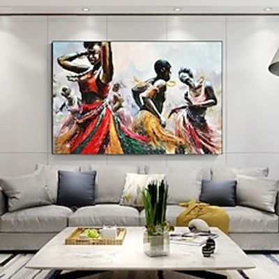 Dancing African Girls Canvas Woman Canvas Handpainted Art Abstract Painting Handmade House Gift For Farmhouse Wall Decor Wall Art Dancer Rolled Canvas No Frame miniinthebox