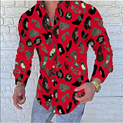 Men's Shirt 3D Print Circle Button-Down Long Sleeve Daily Tops Hip Hop Beach Red miniinthebox
