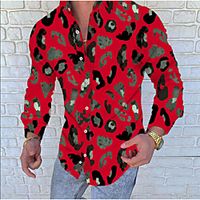 Men's Shirt 3D Print Circle Button-Down Long Sleeve Daily Tops Hip Hop Beach Red miniinthebox - thumbnail