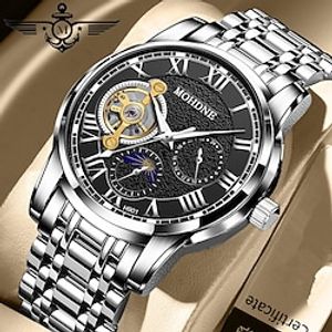 MOHDNE Mechanical Watch for Men Analog Automatic self-winding Classic Stylish Outdoor Waterproof Fake Three Eyes Six Needles Noctilucent Stainless Steel Stainless Steel Fashion Lightinthebox