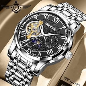 MOHDNE Mechanical Watch for Men Analog Automatic self-winding Classic Stylish Outdoor Waterproof Fake Three Eyes Six Needles Noctilucent Stainless Steel Stainless Steel Fashion Lightinthebox