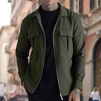 Men's Lightweight Jacket Bomber Jacket Casual Jacket Outdoor Daily Wear Warm Pocket Fall Winter Plain Fashion Streetwear Lapel Regular Black Blue Green Army Green Jacket Lightinthebox - thumbnail