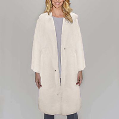 Women's Faux Fur Coat Wedding Fall Winter Long Coat Regular Fit Elegant  Luxurious Jacket Long Sleeve Solid Colored Pocket White Black miniinthebox