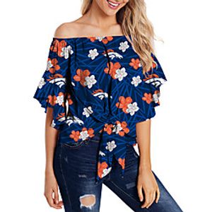 Women's Blouse Shirt Floral Print Off Shoulder Hawaiian Beach Tops Navy Blue Lightinthebox