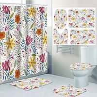 4 Pcs Shower Curtain Set Bathroom Sets Colorful Flower Modern Home Bathroom Decor with Bath Mat U Shape and Toilet Lid Cover Mat and 12 Hooks miniinthebox - thumbnail