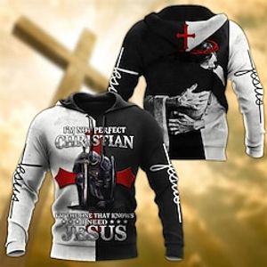 Men's Pullover Hoodie Sweatshirt Black And White Hooded Letter Knights Templar Graphic Prints Print Daily Sports 3D Print Basic Streetwear Casual Spring   Fall Clothing Apparel Hoodies Sweatshirts  miniinthebox