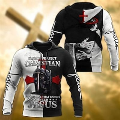 Men's Pullover Hoodie Sweatshirt Black And White Hooded Letter Knights Templar Graphic Prints Print Daily Sports 3D Print Basic Streetwear Casual Spring   Fall Clothing Apparel Hoodies Sweatshirts  miniinthebox