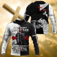 Men's Pullover Hoodie Sweatshirt Black And White Hooded Letter Knights Templar Graphic Prints Print Daily Sports 3D Print Basic Streetwear Casual Spring   Fall Clothing Apparel Hoodies Sweatshirts  miniinthebox - thumbnail