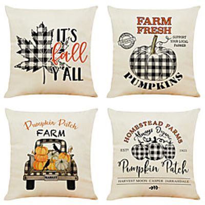 Autumn Double Side Cushion Cover 4PC Soft Decorative Square Throw Pillow Cover Cushion Case Pillowcase for Bedroom Livingroom Superior Quality Machine Washable Indoor Cushion for Sofa Couch Bed Chair Harvest Pumpkin Fall miniinthebox