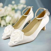 Women's Heels Wedding Shoes Dress Shoes Wedding Party Bridal Shoes Bridesmaid Shoes Satin Flower Low Heel Square Toe Elegant Satin White Lightinthebox - thumbnail