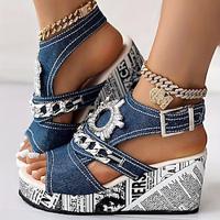 Women's Wedge Sandals Chain Rhinestone Decor Sandals Slingback Peep Toe Ankle Strap Buckle Wedge Shoes Summer Beach Platform Sandals Lightinthebox