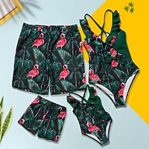 Family Look Swimwear Graphic Print Green Matching Outfits miniinthebox