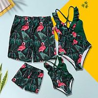 Family Look Swimwear Graphic Print Green Matching Outfits miniinthebox - thumbnail