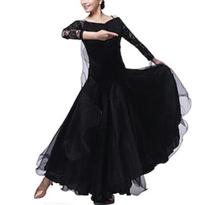 Ballroom Dance Dress Lace Pure Color Splicing Women's Performance Party Modern Waltz Dance Costumes Lightinthebox
