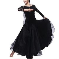 Ballroom Dance Dress Lace Pure Color Splicing Women's Performance Party Modern Waltz Dance Costumes Lightinthebox - thumbnail