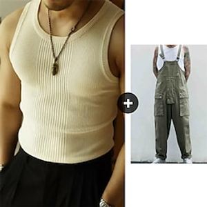 Men's Tank Top Work Pants Set T-shirt Suits Tracksuit Tennis Shirt Pants Sets Plain Crew Neck Daily Wear Vacation Sleeveless Pocket 2 Piece Clothing Apparel 2pcs Gymnatics Casual Lightinthebox